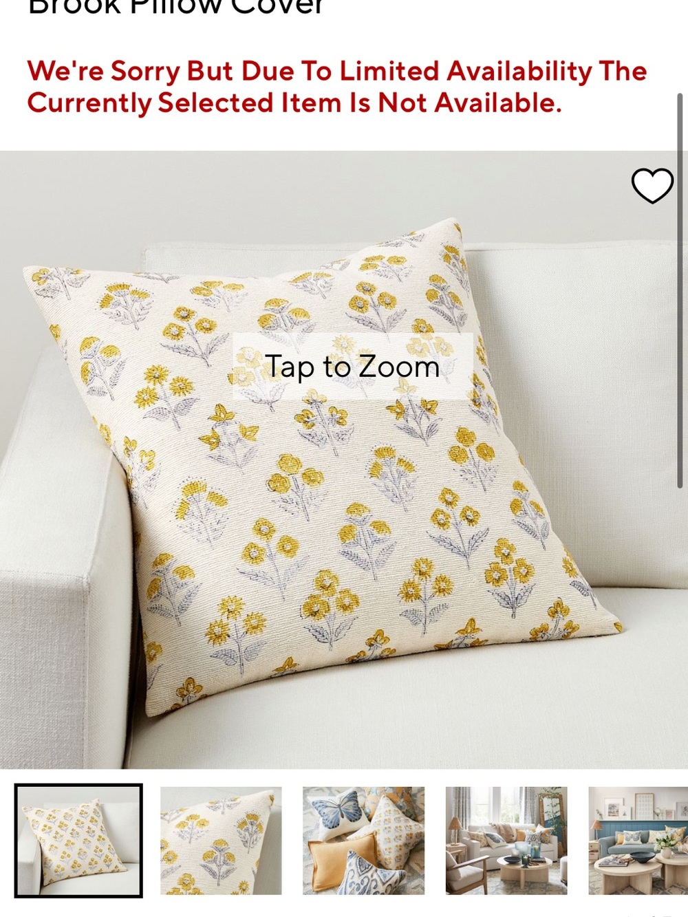 Pottery barn brook Floral Yellow & Gray Throw Pillow Cover set of 2 block print